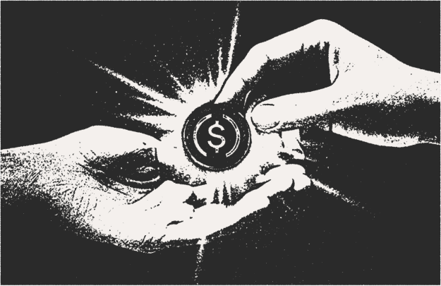 Hands exchanging crypto